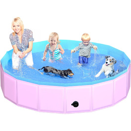 80x20 cm Foldable Dog Pool – Collapsible Plastic Hard Pool for Dogs and Children, Non-Slip Pet Bathtub for Outdoor Use in the Garden, Lightweight and Portable (Pink, 220x30cm)