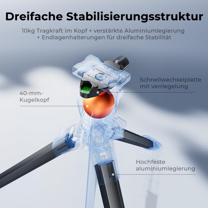 Штатив для камери та смартфона K&F Concept A305A1, 187 см, трипод з регулюванням висоти, алюміній