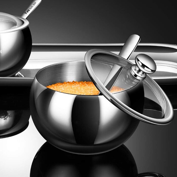 Набір для цукру, солі та перцю з нержавіючої сталі, з кришкою та ложкою | Zuckerdose