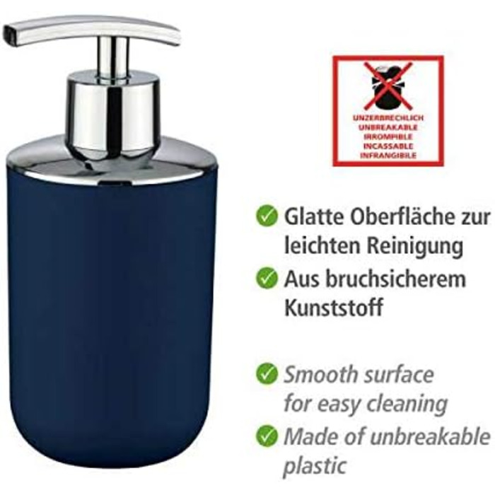 Дозатор для мила WENKO Brasil - 0.32 л, синій, пластик (TPE), 7.3 x 16.5 x 9 см