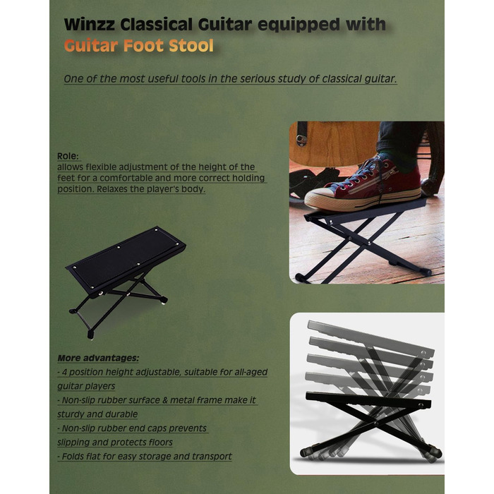 Класична гітара Winzz 4/4 для дорослих та дітей (від 11 років), набір для початківців - Чорний глянцевий (39 дюймів), 3/4 - Червоний