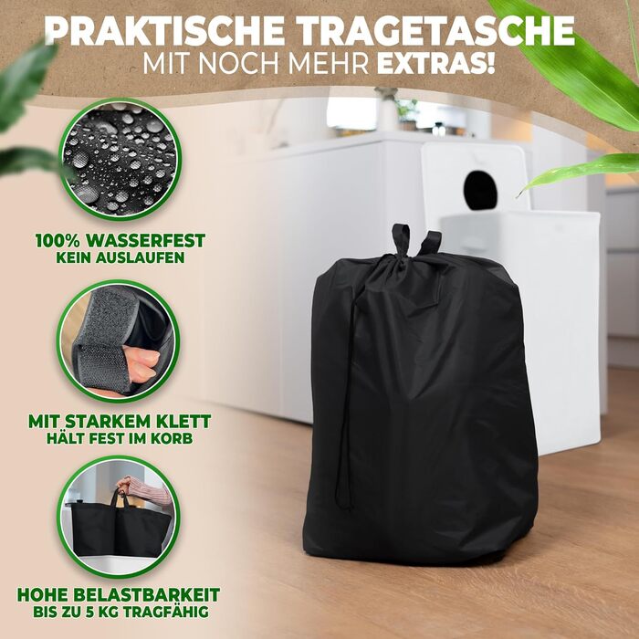 Deposit bottle collection container with lid and carrying bag | Deposit container with drop-in opening | Ideal bottle organizer for collecting deposits, bottle collector, empty container for kitchen - black (Beige without print)