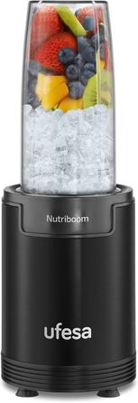 Ufesa BS2500 Nutriboom Single-Cup Mixer, multifunctional nutrient extractor, 900W power, smoothies and shakes, incl. 6 accessories, stainless steel blades, black 900W sports 0.5L-0.8L