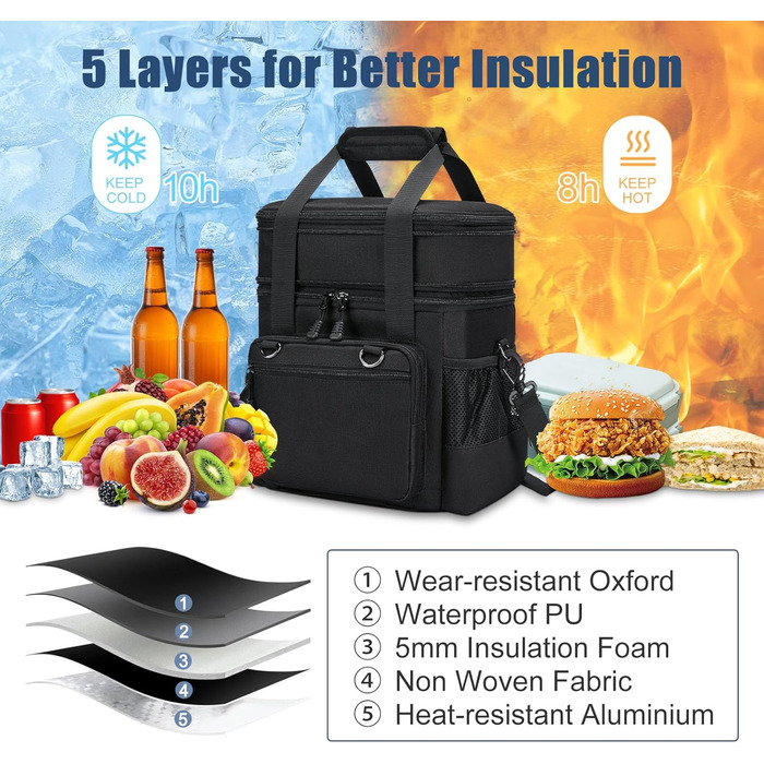 Тактична ланч-торбинка HSHRISH: велика, ізольована, водонепроникна, 15L, чорний камуфляж