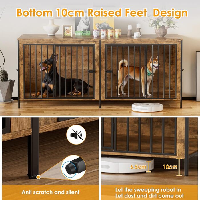 Клітка для собак для дому, 200 см, велика собача будка для 2 собак, XXL, міцна клітка з перегородкою, сучасна собача будка для дому, 4 двері для великих собак до 100 кг