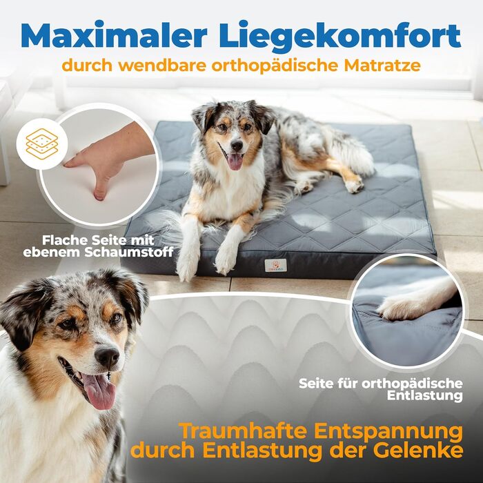 Orthopedic Dog Bed [Waterproof] - Your furry friend's new favorite dog bed, Non-slip dog cushion, dog basket, dog crate, washable cover | Small to large dogs | 90x80x8 cm