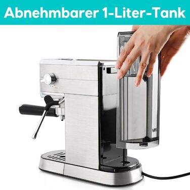 CASABREWS Espresso Machine 20 Bar, Stainless Steel Espresso Machine with Professional Milk Frother, Small Coffee Machine Espresso for Cappuccino, Latte & Macchiato, 1L Water Tank, silver A-silver