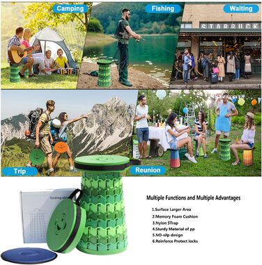 Алевмум: Телескопічний складаний стільчик з подушкою, 50см, 450кг, бамбук