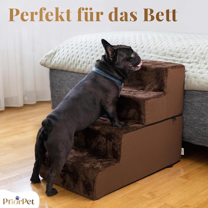 Сходинки для собак на ліжко та диван - 4 сходинки, 58 см - з піносподуху, для маленьких собак, безпечні та стабільні, знімний та пральний чохол, світло-сірий (4-Brown)