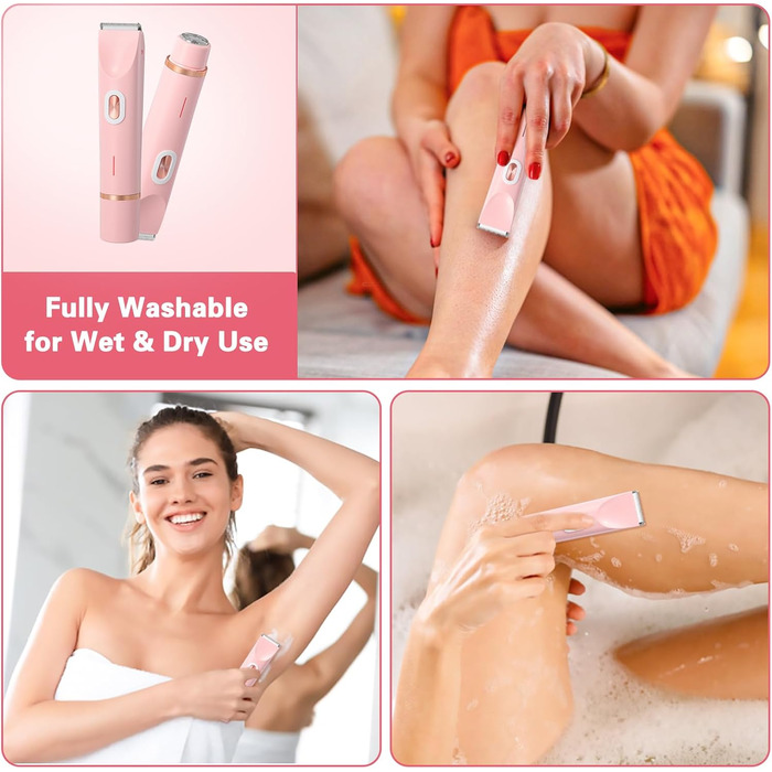 Електричний тример для бікіні 2-в-1 для жінок, водонепроникний IPX7, USB, рожевий