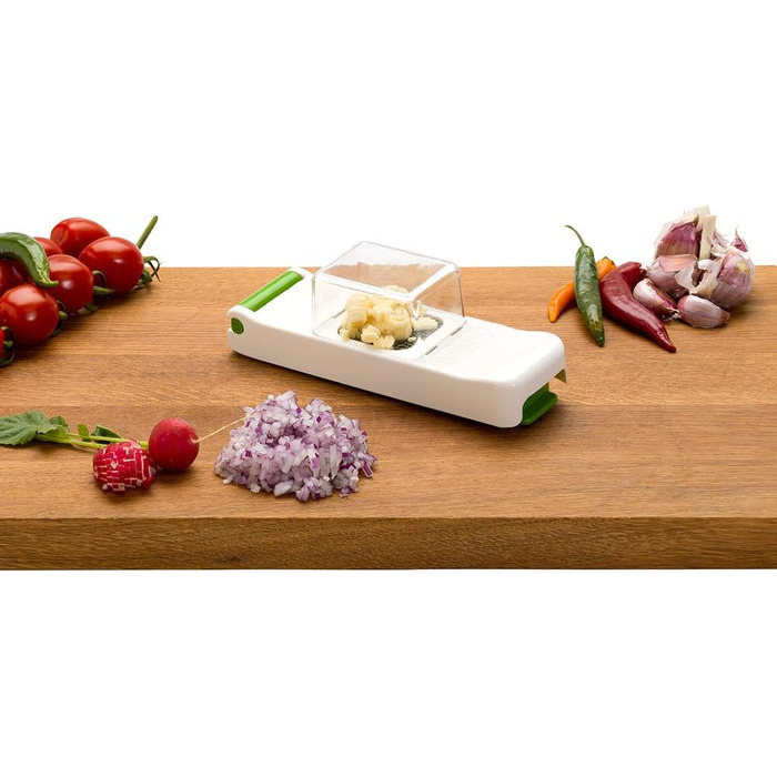 ALLIGATOR 3002 - 3-in-1 Multifunction Cutter - Vegetable, Onion, and French Fry Cutter - 3 Interchangeable Blades - 3x3 mm, 6x6 mm, 12x12 mm - BPA-free - White and Green