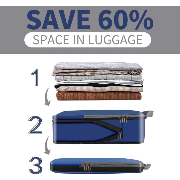 Органайзери для подорожей Eono by Amazon: набір з 4 компресійних кубів для валіз та рюкзаків (Navy)