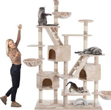 Кігтеточка HAPPYPET 260 см - великий, стабільний кімнатний комплекс для котів з аксесуарами (бежевий)