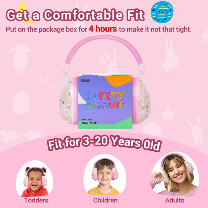 Навушники для захисту від шуму Dr.meter для дітей - пасивні навушники для школи, навчання, сну, аутизму, гри на барабанах, SNR 27dB, зелені (рожевий кролик)