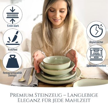 Набір посуду Steingut Rustic 24 шт. для 6 осіб: м'ятно-зелений сервіз Pure Living (м'ятний колір, сільський стиль)