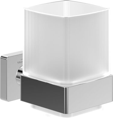 Villeroy & Boch Elements - Striking Toothbrush Holder, Wall-Mountable Toothbrush Holder, Toothbrush Cup Made of Satin Glass with Brass Holder, Square, Chrome