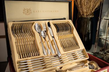 Набір столових приборів 72 предмети для 12 осіб з нержавіючої сталі 18/0 в кейсі - срібний столовий набір, придатний для миття в посудомийній машині - сучасні столові прибори, стійкі до корозії