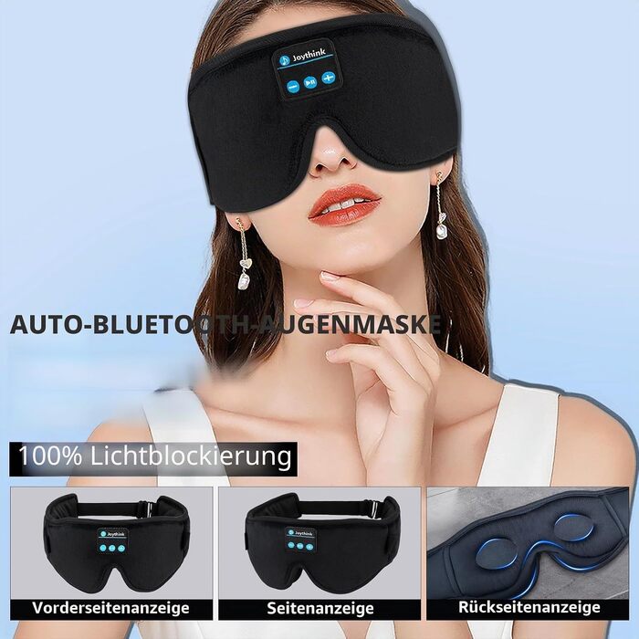 Маска для сну Joythink з Bluetooth 5.3 навушниками, шовкова, для бічних положень, 16 год автономії, чорна
