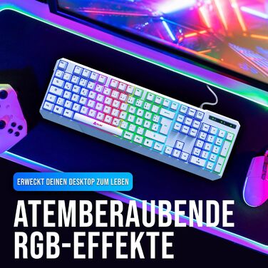 KLIM Chroma - ігрова клавіатура QWERTZ DE з підсвічуванням RGB, USB, водовідштовхувальна, ергономічна, для PC, Mac, PS5, PS4