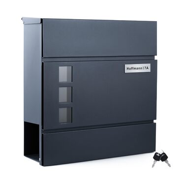 Поштовий ящик Zedelmaier з нержавіючої сталі, персоналізований, настінний, з відділенням для газет, 2 ключі, замок, антрацит 33x31x10 см
