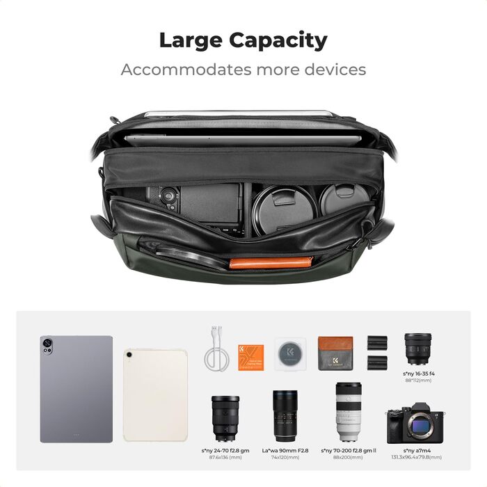 Сумка для камери K&F Concept, велика фотосумка для Canon/Nikon/Sony/DJI Mavic, чорний/темно-зелений (L)