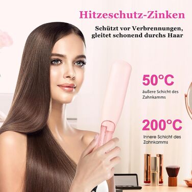 Випрямляч для волосся-щітка Dampf-Haarglätter Bürste 3-Temp. | PTC, швидкий нагрів, для всіх типів волосся (рожевий)