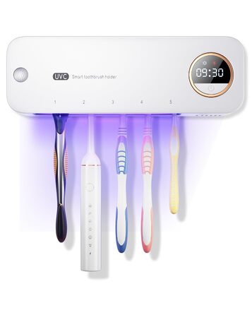 Стерилізатор зубних щіток UV-C та UV-A, настінний тримач з функцією повітряної сушки, для дому та подорожей (білий)