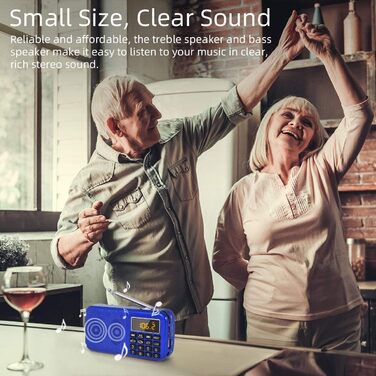 PRUNUS J-725 FM/UKW радіо: цифрове, портативне, з акумулятором 3000mAh, USB/SD/TF/AUX, радіо-годинник, з LED-ліхтариком (блакитне).