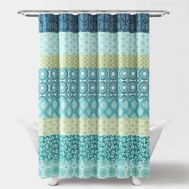 Шторка для душу Lush Decor Bohemian-Streifen, 183x183 см, блакитно-помаранчевий, богемний стиль