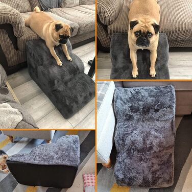3-Step Dog Stairs for Small Dogs, Bounabay Removable Dog Ramp, Washable Portable Ladder Pet Stairs for Sofa Bed, Cat Stairs Made of Sponge, 40 cm High Dog Stairs
