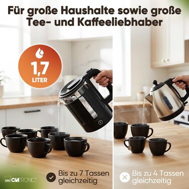 Електричний чайник Clatronic WK 3837: 1,7 л, скло, BPA Free, з підсвічуванням, для дому