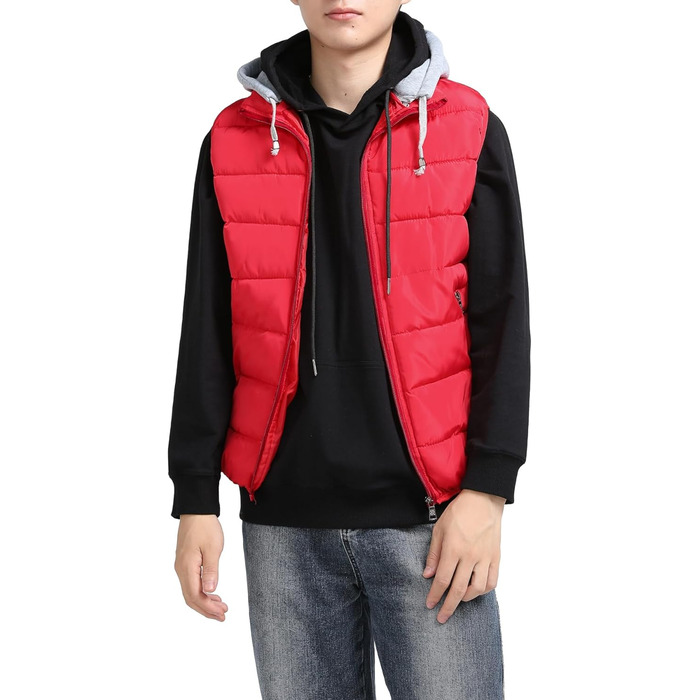 Чоловіча степкова жилетка YOUTHUP з капюшоном, тепла зимова жилетка для активного відпочинку, спортивна жилетка без рукавів (S, Червоний)