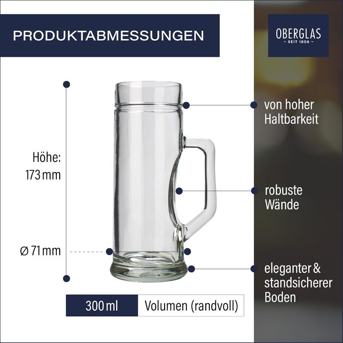 Набір пивних кухлів Stölzle Oberglas Premium Ribbed 6 шт, 0.3 л, міцне скло, для пива, можна мити в посудомийній машині