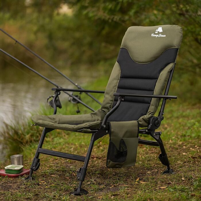 Крісло розкладне CampFeuer Angelstuhl мохово-зелений/чорний, регульоване по висоті, для кемпінгу, риболовлі та подорожей