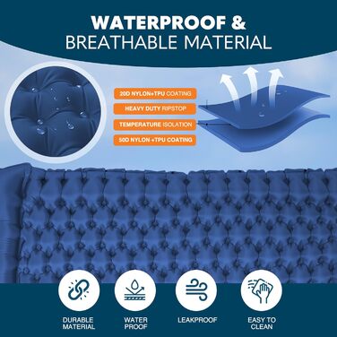 Односпальний килимок для кемпінгу Voyager Single Ultraleicht: самонадувний, компактний, з сумкою. Довговічний нейлон 40D + TPU, для кемпінгу, походів, рюкзаків.