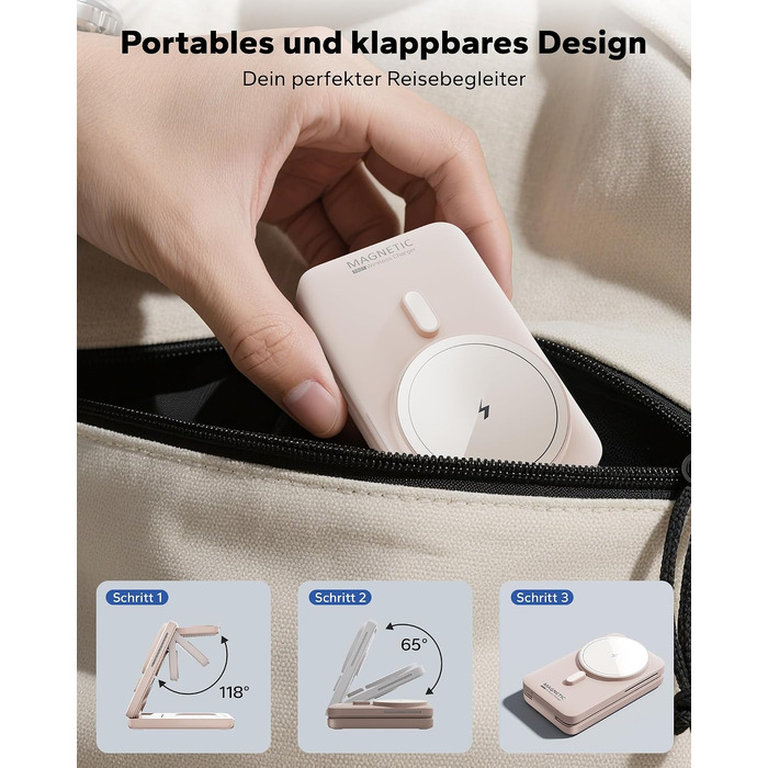 Бездротова зарядна станція KPON MagSafe 3-в-1 для iPhone 17-12, Apple Watch 11-2 та AirPods, складана швидка зарядка з адаптером 20W, Рожева