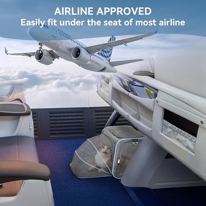 Транспортна сумка для кота Petsfit, дозволена авіакомпаніями, розширювана, двостороння, з флісовою підстилкою, зелена, розмір S