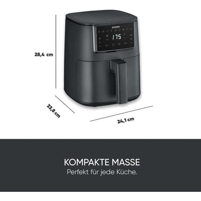Фритюрниця Severin FryLight FR 2461: безжирова кулінарія, 1300W, 4L, чорний колір, 8 програм, Touch-Display, Warmhaltefunktion