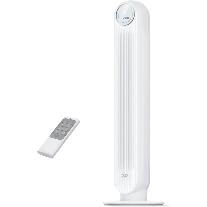 Турбовентилятор Dreo Nomad One: тиха робота 28dB, швидкість 7.6 м/с, осциляція 90°, пульт ДУ, 4 режими, таймер 8 год, білий