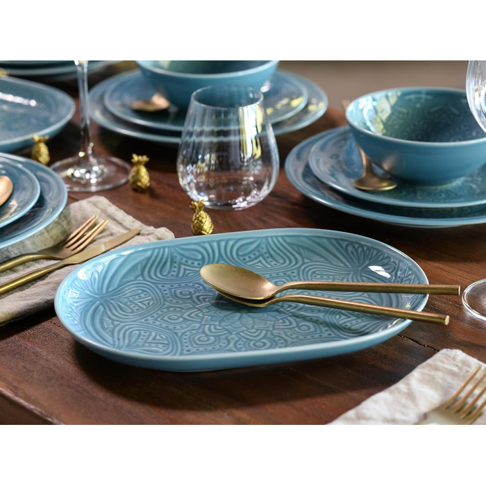 Набір посуду CreaTable Serie Orient Mandala 18 предметів, порцеляновий, аквамарин, для мікрохвильовки та посудомийної машини, вироблено в Європі