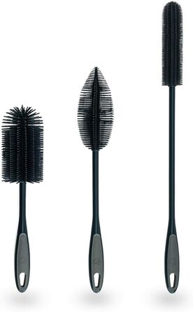 Kochblume Silicone Brush Set, 3-Piece with Interchangeable Heads | Bottle Brush, Dish Brush, Antibacterial, Germ-Free (anthracite)