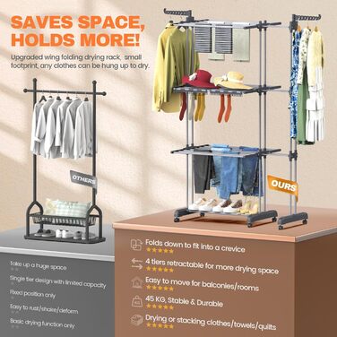 Сушарка для білизни Huracan 2в1: тур, розкладна, висувна, сіра. 3 яруси, 2 тримачі для шкарпеток та білизни.
