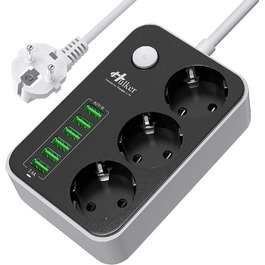 Багаторозкладна мережева панель HULKER з 3 розетками та 6 USB-портами, захист від перенапруги, 1.6 м, універсальна