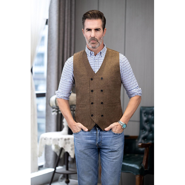 Костюм-двійка чоловічий вінтажний Solovedress: жилет та костюмний піджак з вовни твіду, сірий, для весілля та наречених