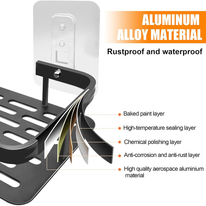 Поличка для душу без свердління, алюміній, 2 шт. Водостійка поличка для ванної кімнати, органайзер для шампуню, аксесуарів, 30,5×13×5,5 см (A Срібло)
