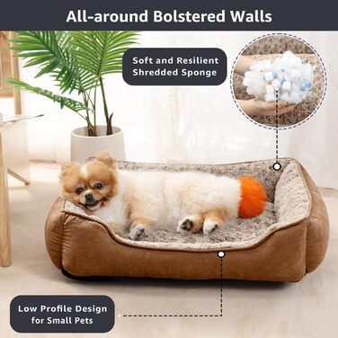 М'яке ліжко-диванчик для собак маленьких порід, миється, плюш, з антиковзною основою, 50 x 48 см, коричневий