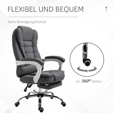 Vinsetto Ergonomic Office Chair with Folding Footrest, Height Adjustable & Reclining, Metal Grey for Home Office Comfort