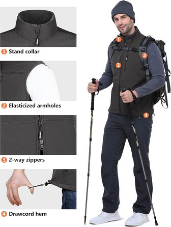 Чоловіча софтшеллова жилетка Outdoor Ventures: водонепроникна, вітрозахисна, спортивна, з декількома кишенями, для гольфу (S, Коричнево-сіра)