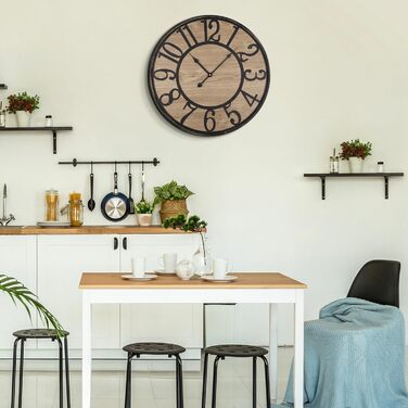 Large Wall Clock Without Ticking, 50 cm / Silent Wood Vintage Wall Clock Retro Battery Operated Modern For Living Room Bedroom, Kitchen, Farmhouse, Office Decoration (24 inches, Antique Bronze Metal - Arabic Numerals)