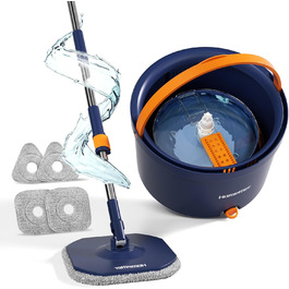 Набір для миття підлоги та вікон Wischmopp з відром, 2-в-1, 132 см, система з 2 камер, 4 мікрофібрових насадки